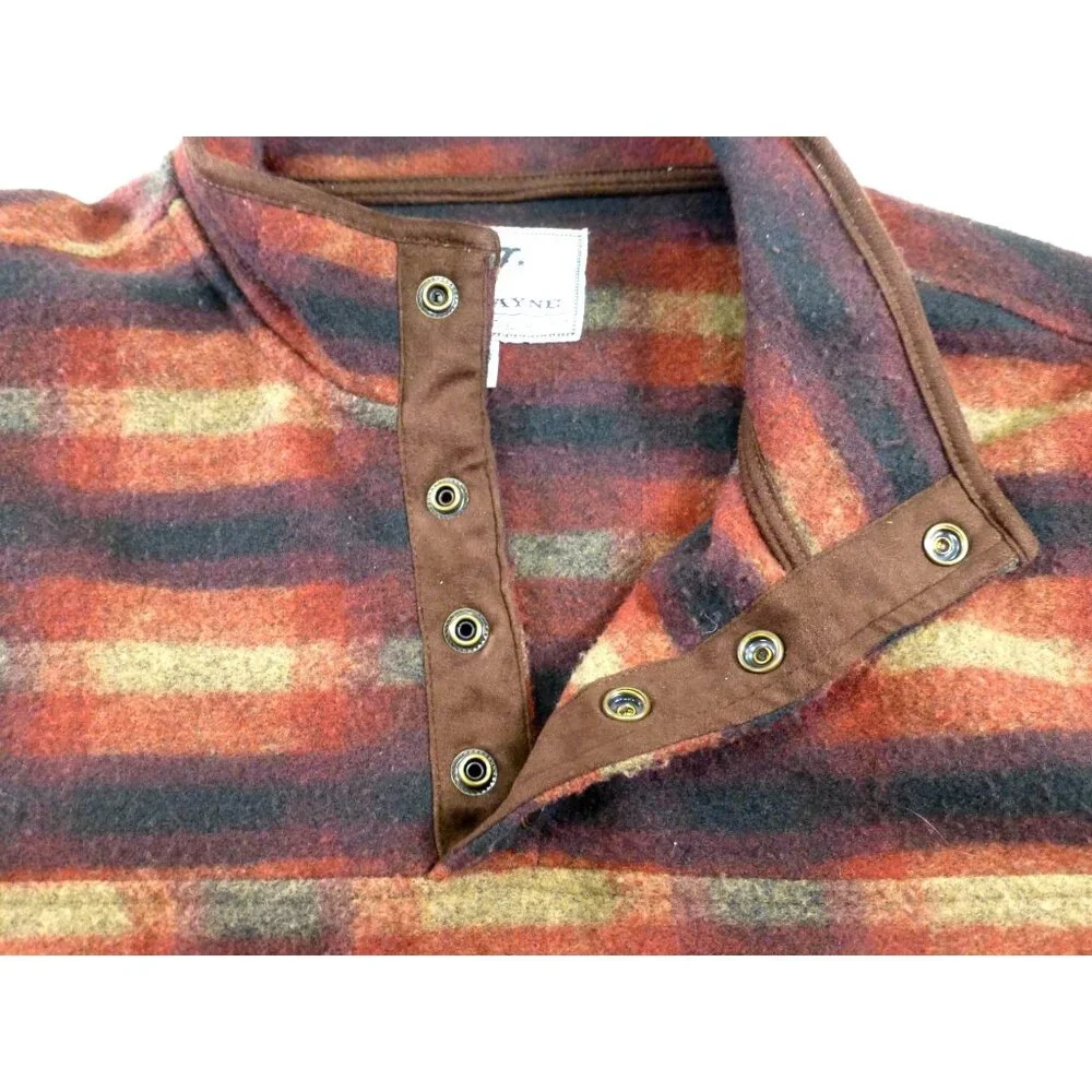 John Wayne Sweater Mens XL Navy Red Green Plaid Wooly Fleece Quarter Snap - Picture 3 of 11